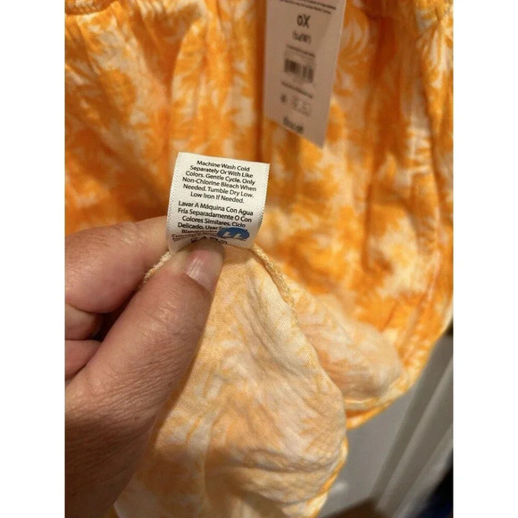 Terra Sky Fit & Flare Flutter Sleeve Smocked Dress‎ Sz 14 0X Orange White Floral - Picture 11 of 11